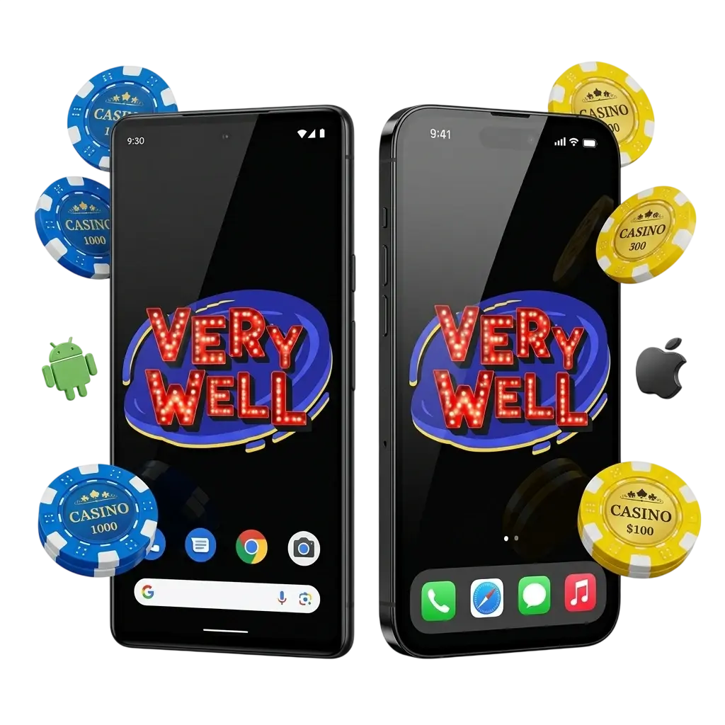 VeryWell app download screen for Android APK and iOS showing sports betting and casino features for UK players