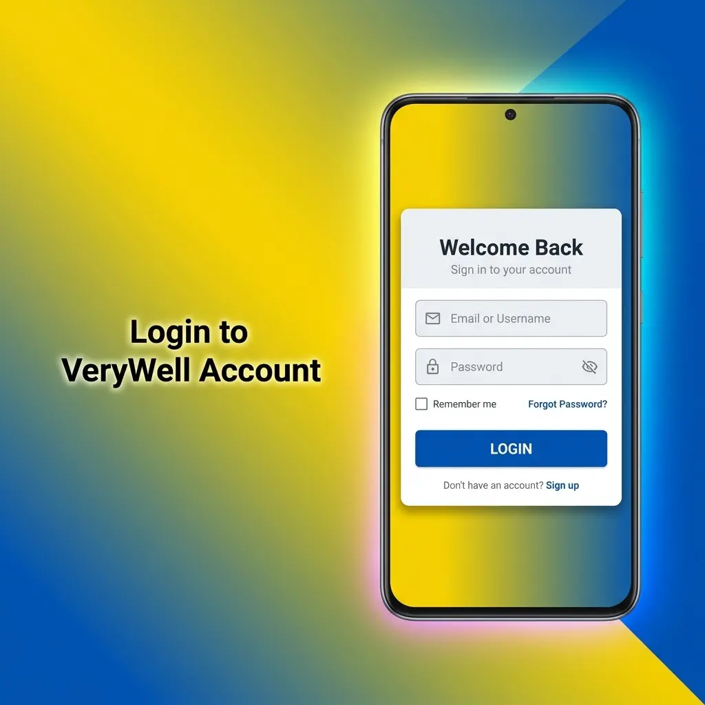 VeryWell account login screen showing email, password fields and two-factor authentication on desktop and mobile