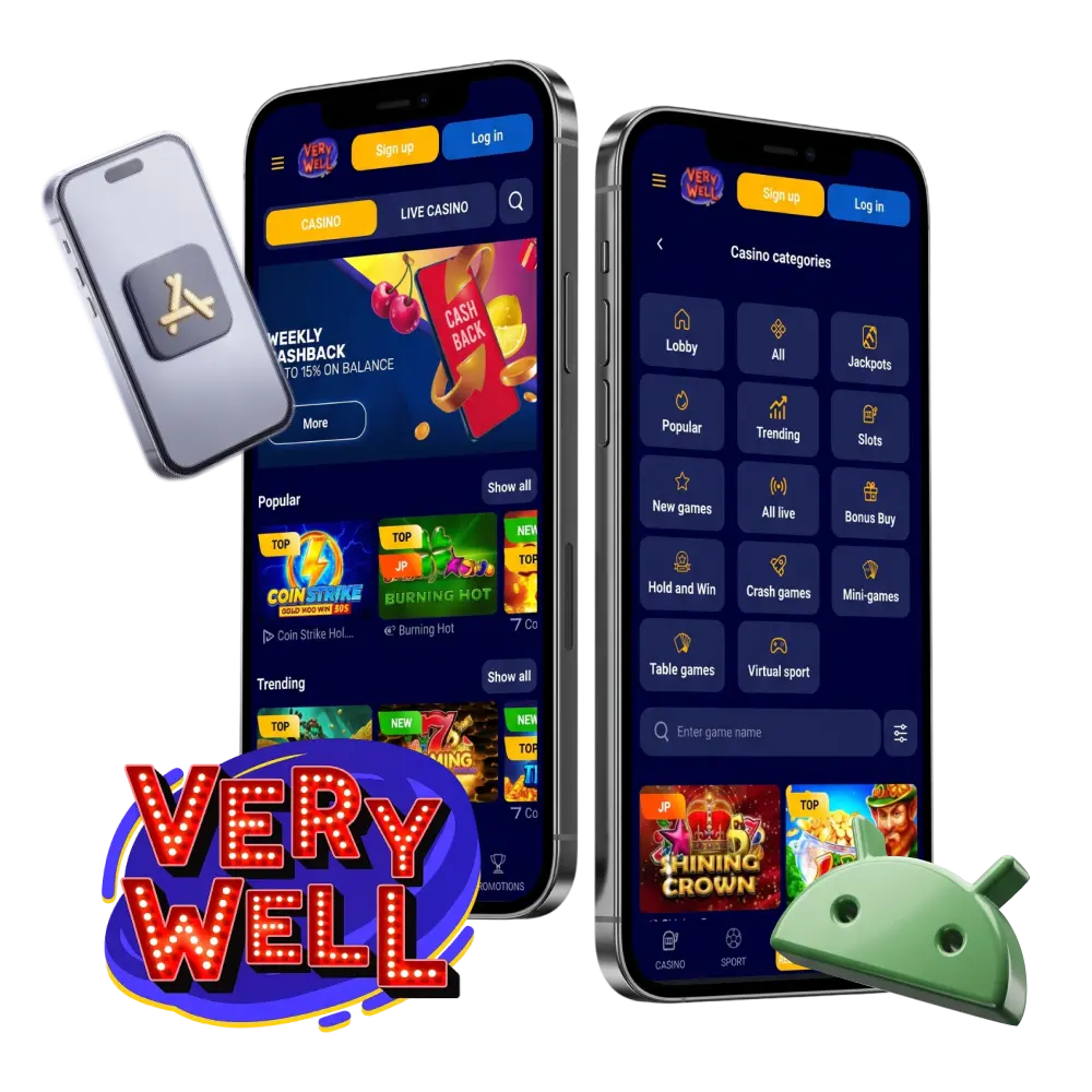 Download VeryWell UK app for Android APK or iOS to bet on sports and play casino from your mobile.