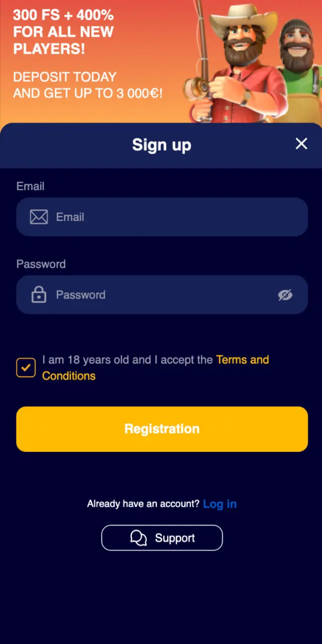 Registration form on VeryWell UK app for creating your new betting account.