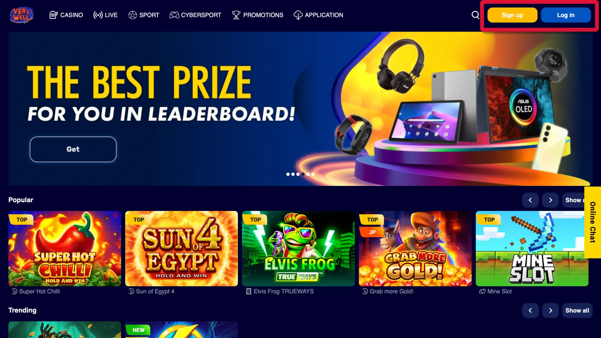 Click Bet on Sport on this page to open the VeryWell UK sports betting section.