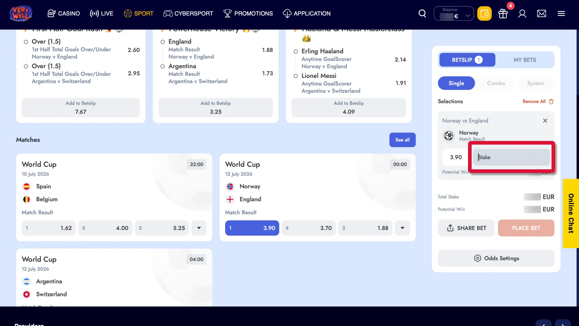 Enter your stake on VeryWell UK, review potential return, and click confirm to bet.