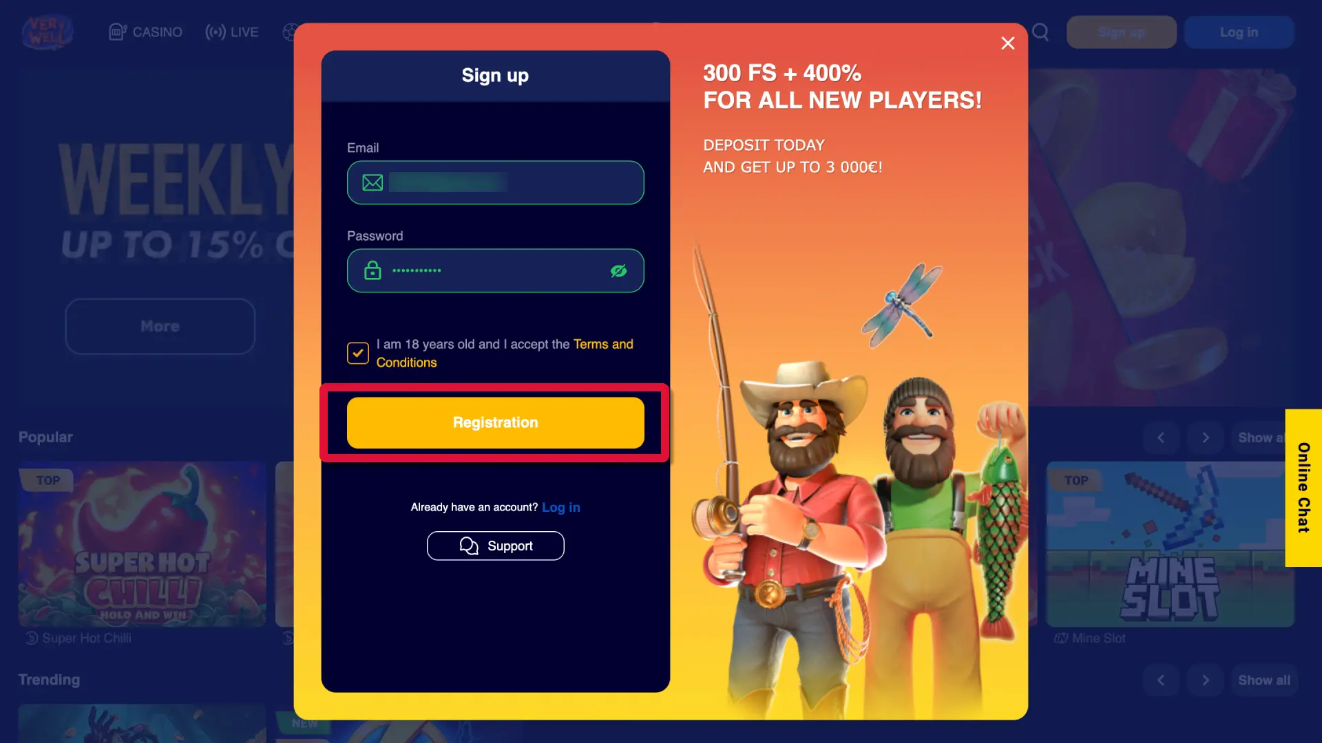 Sign in to your VeryWell UK account or complete quick registration to start betting.