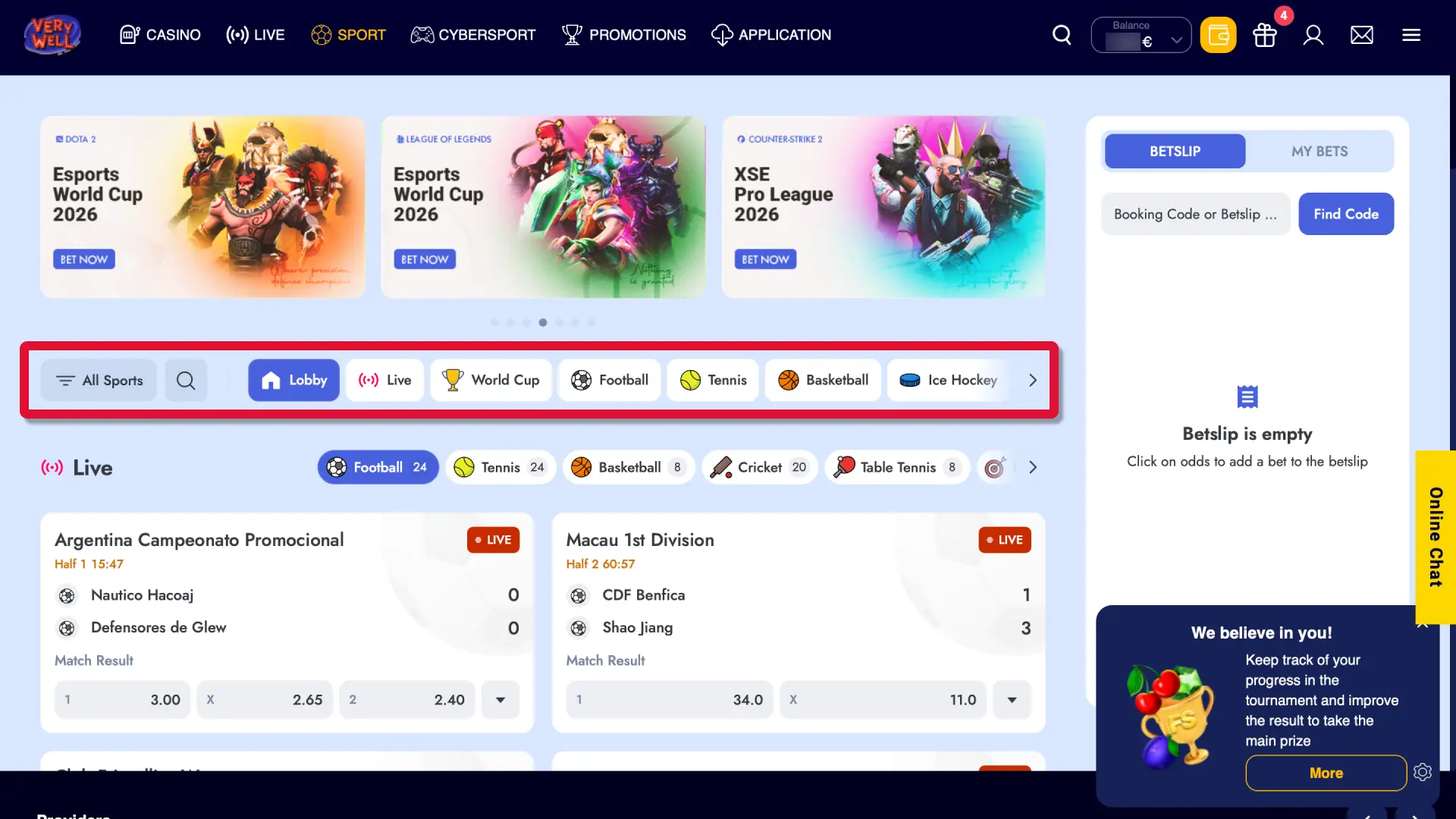 Choose football, horse racing, or cricket from the VeryWell UK navigation menu.
