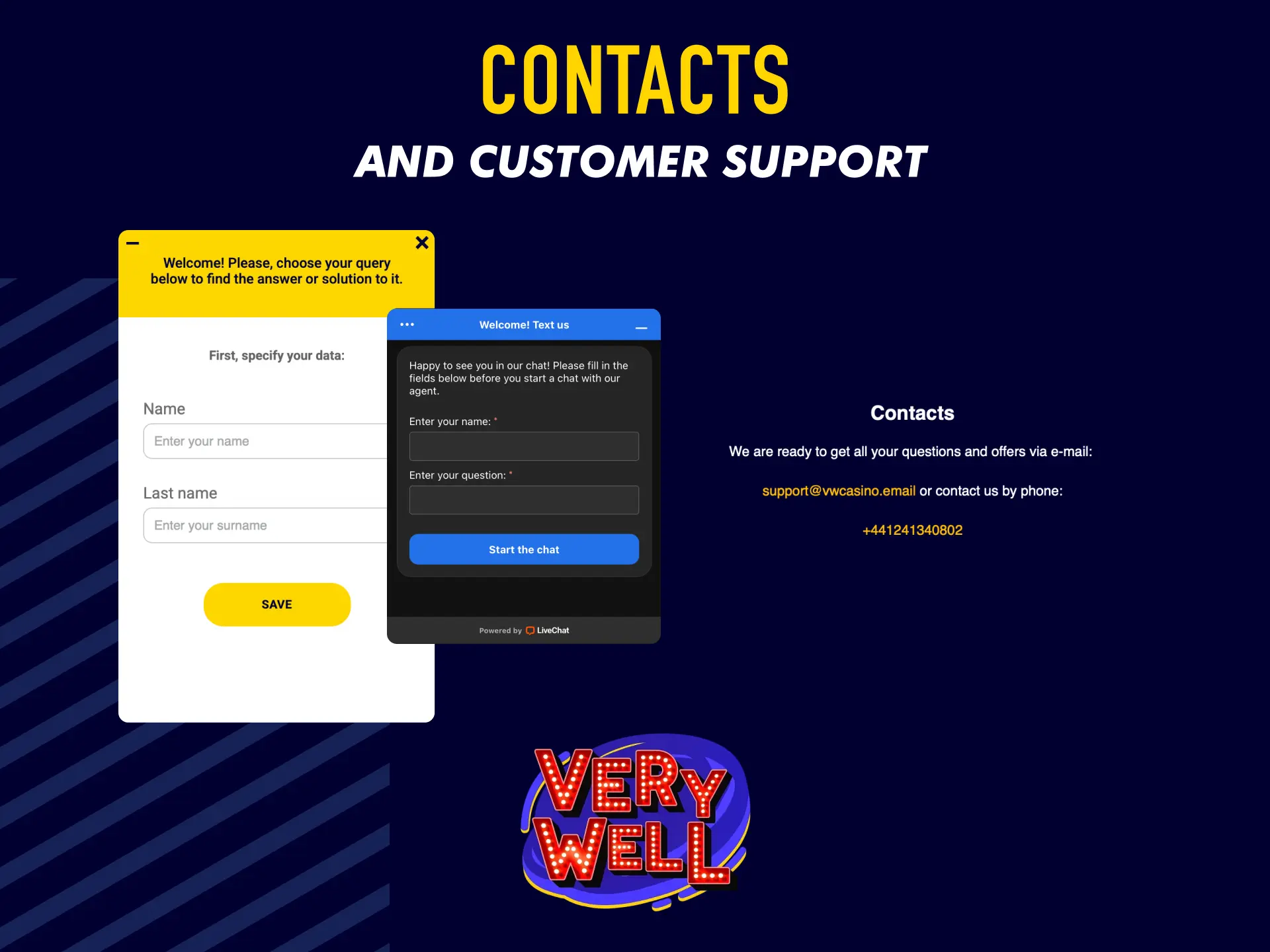 Customer support for VeryWell UK available via live chat and email for players.