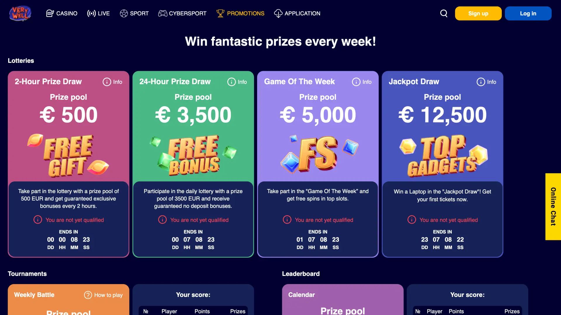 Promotions page on VeryWell UK with welcome bonuses and special offers.