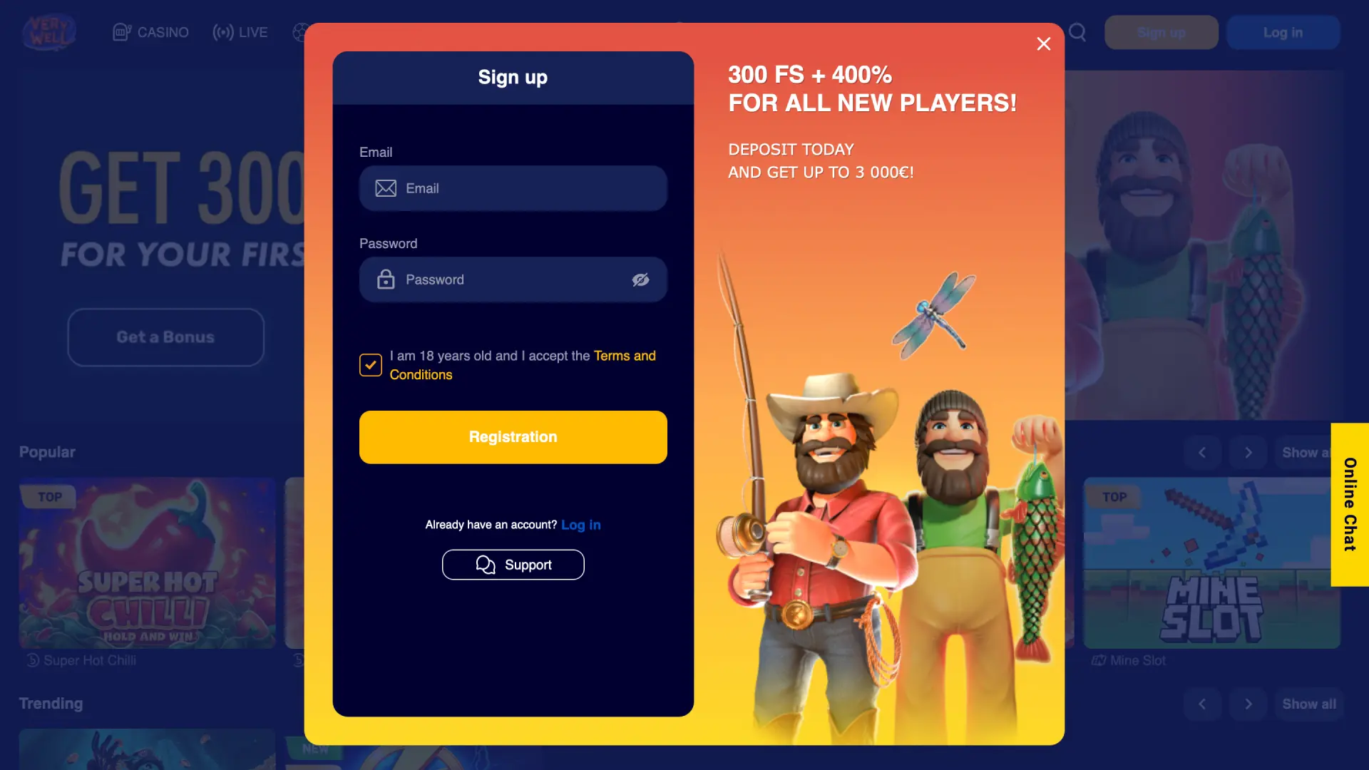 Registration form on VeryWell UK for creating your new betting account.