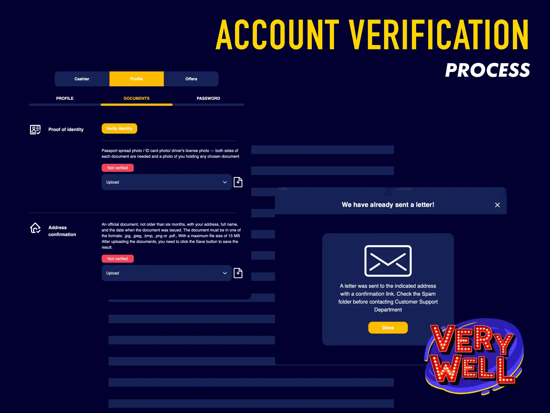 Account verification process for VeryWell UK to enable withdrawals and secure betting.