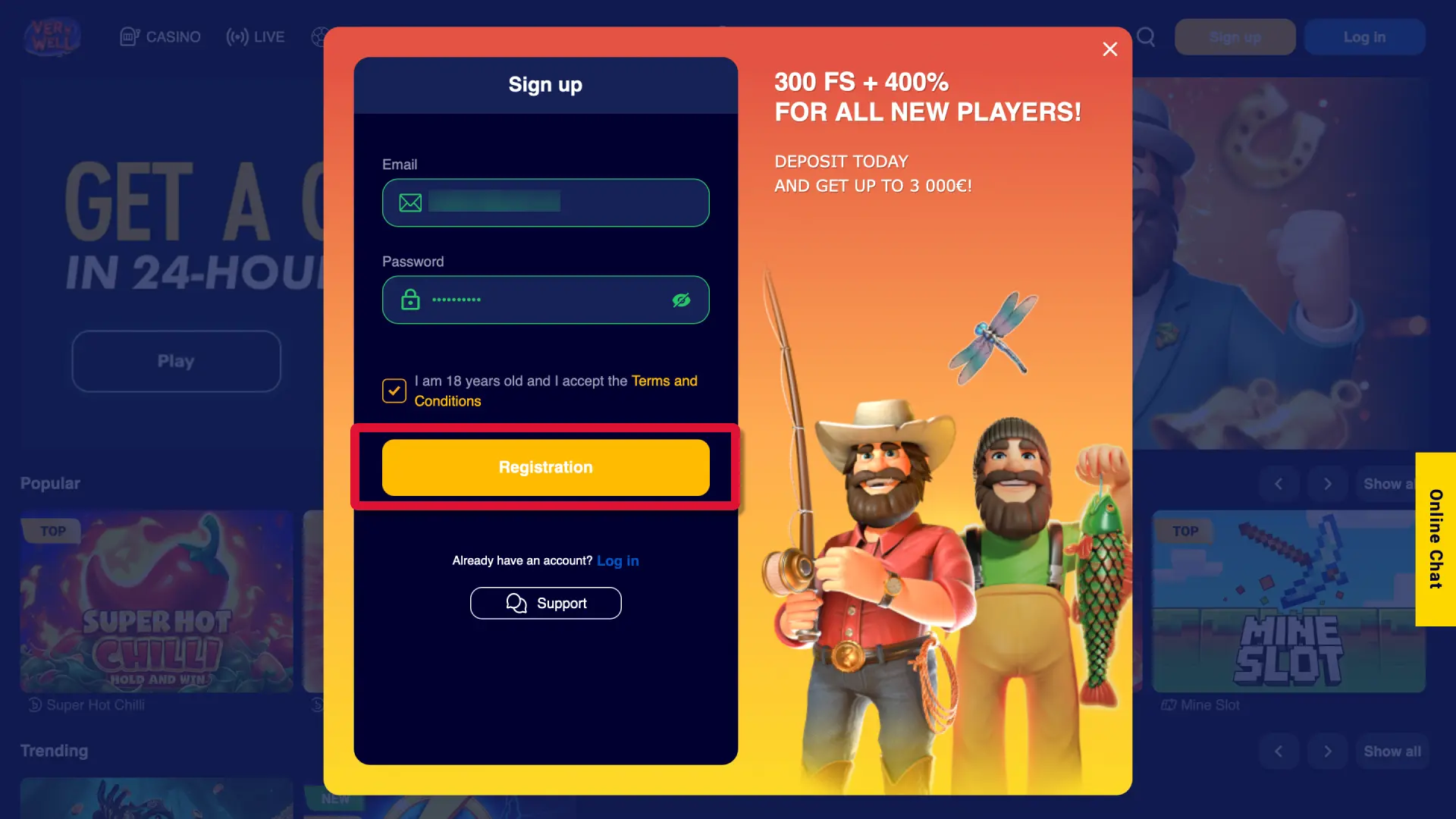 Click Sign up on this page and complete the VeryWell UK registration form.