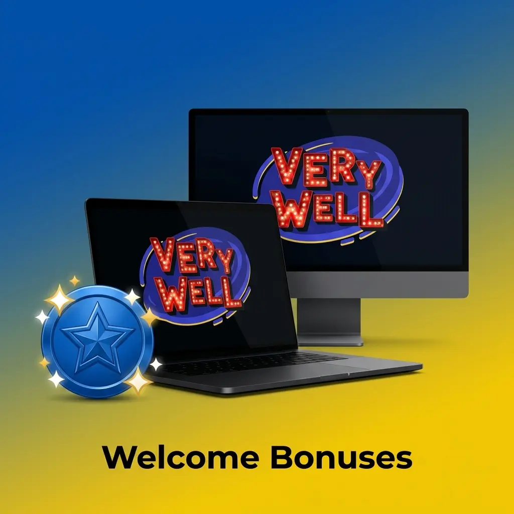 VeryWell Casino welcome bonus tiers table showing deposit amounts from EUR 20 to 750 with bonus percentages and x45 wagering